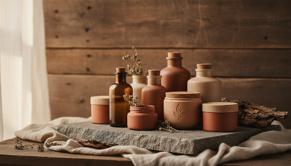 Image of tincture bottles and herbal containers on a warm background