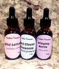 Assorted tincture sample pack with three 1 oz bottles from Tincture Treasures, featuring dropper caps and label details.