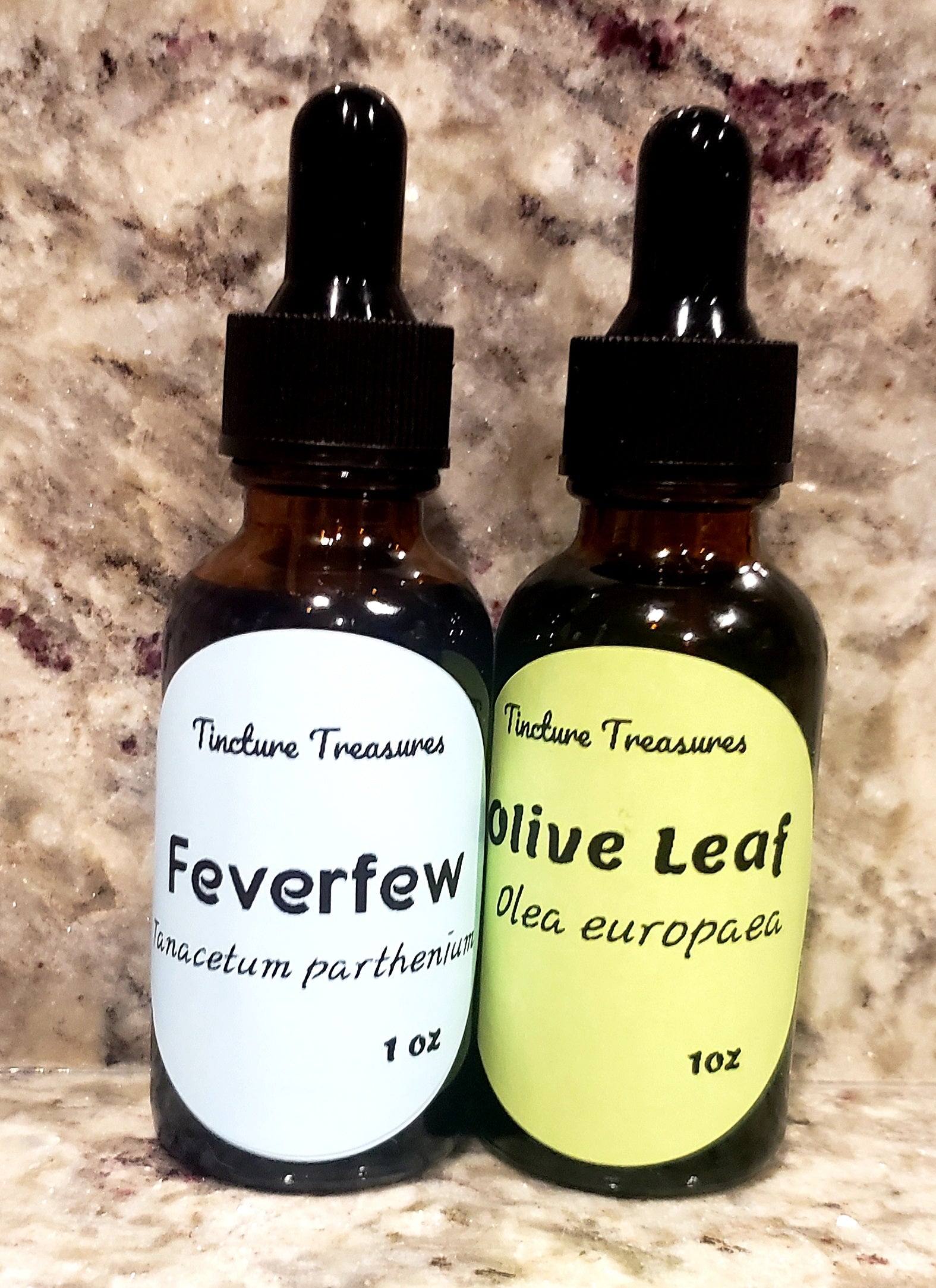 Assorted Tincture Sample Pack #4 from Tincture Treasures featuring four 1 oz tincture bottles with dropper caps.